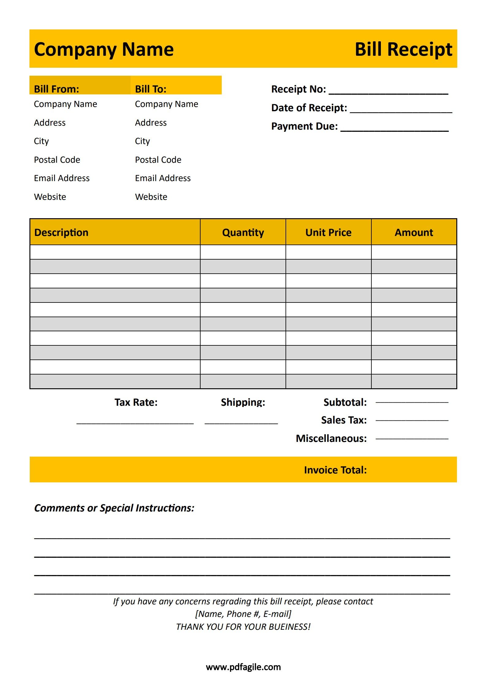 Bill Receipt Template