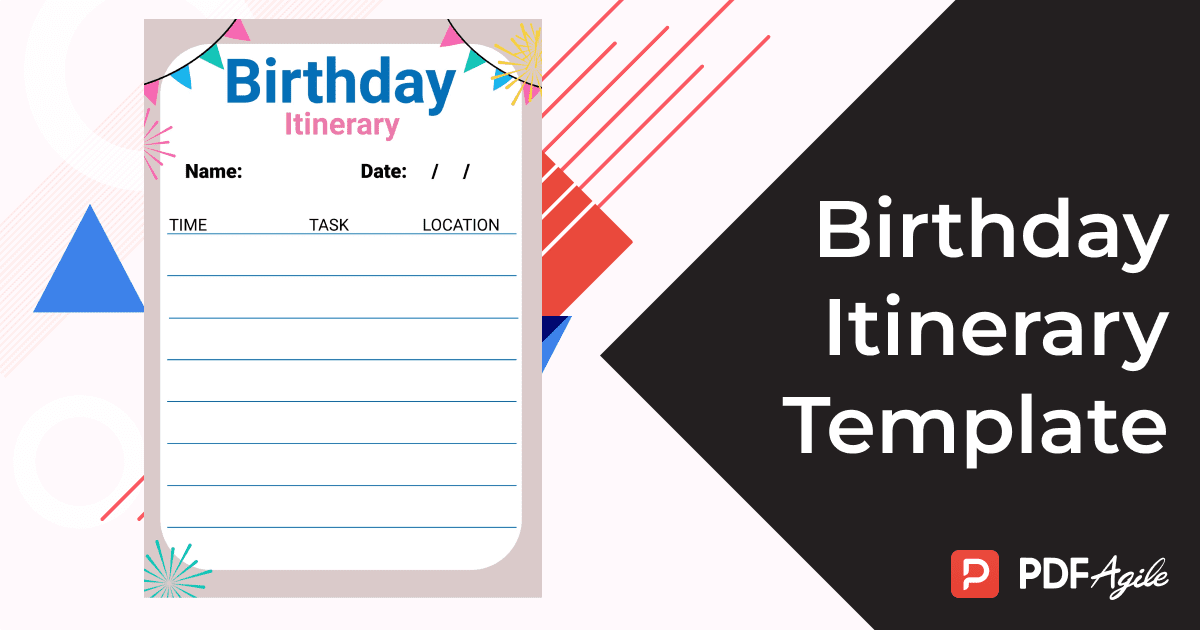 Birthday Itinerary Template