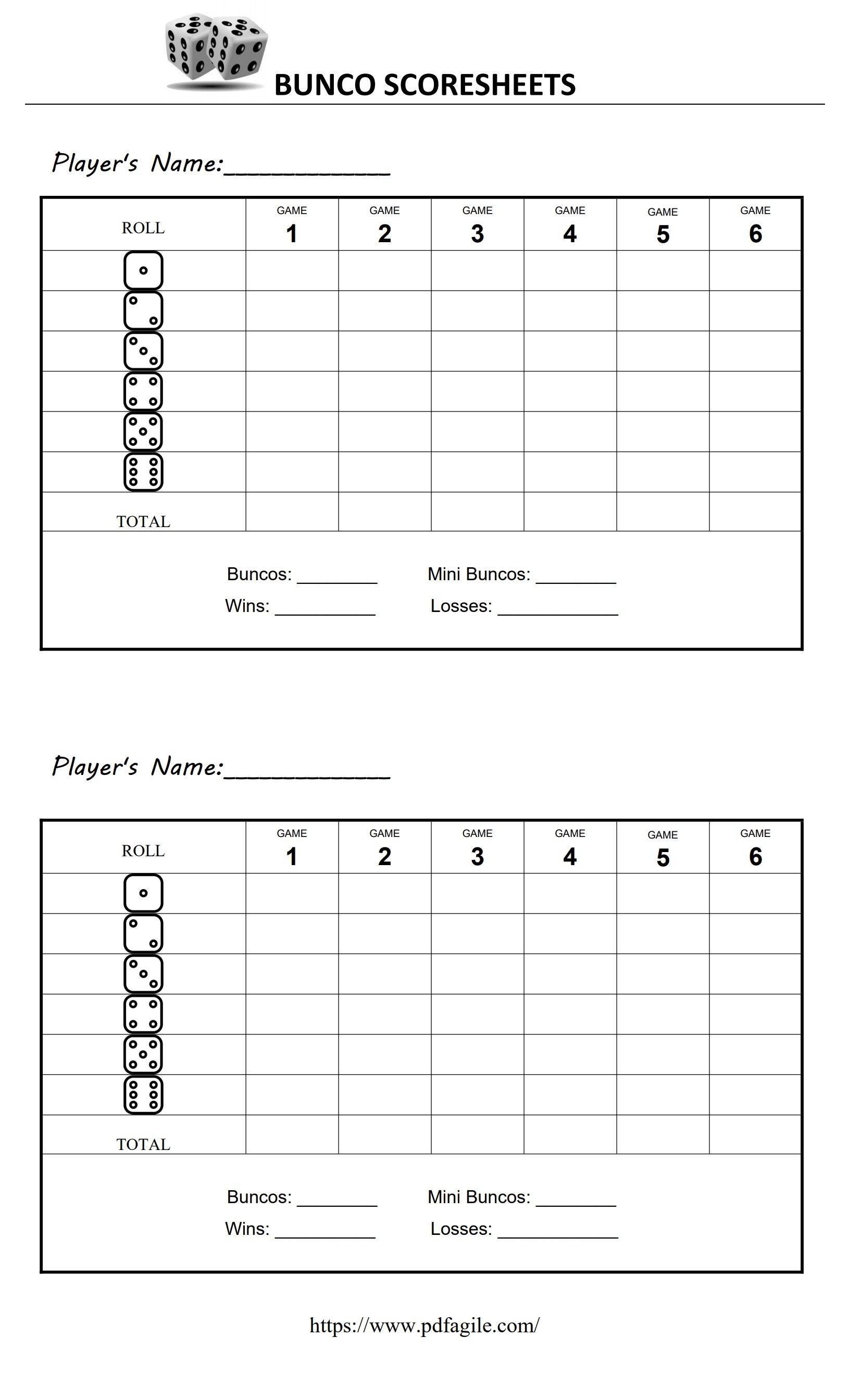 Bunco Scoresheet Template | PDF Agile