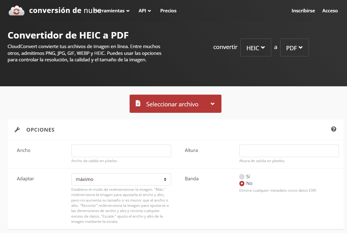 Captura de pantalla de CloudConvert