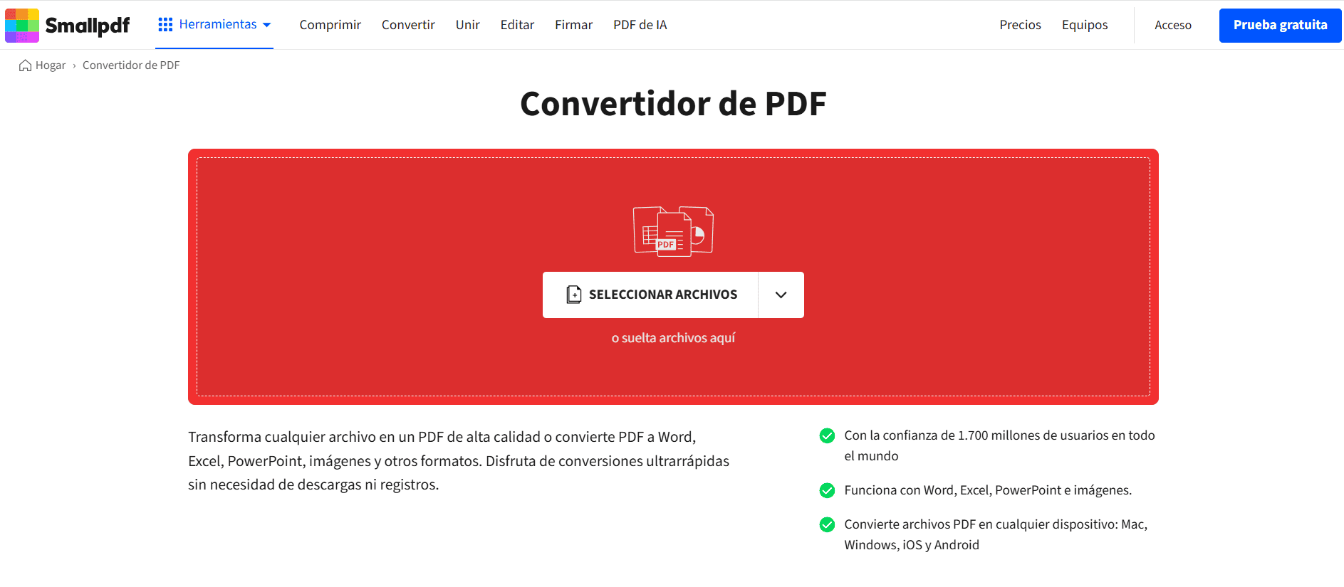 Captura de pantalla de SmallPDF