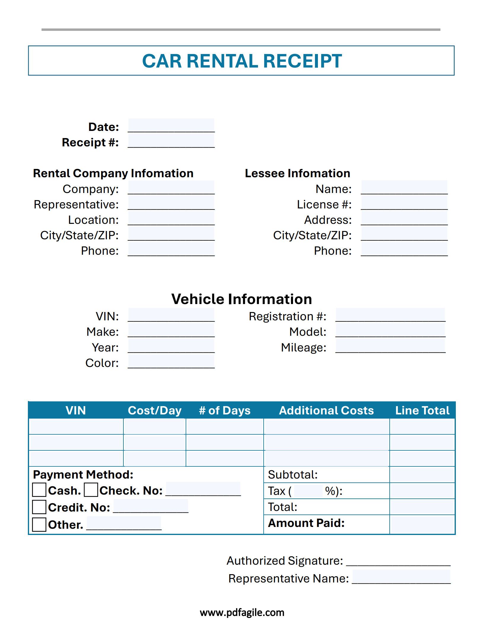 Car Rent Receipt