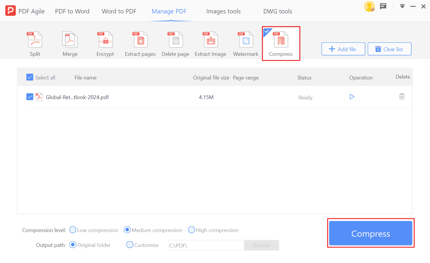 Choose Compression Settings - PDF Agile