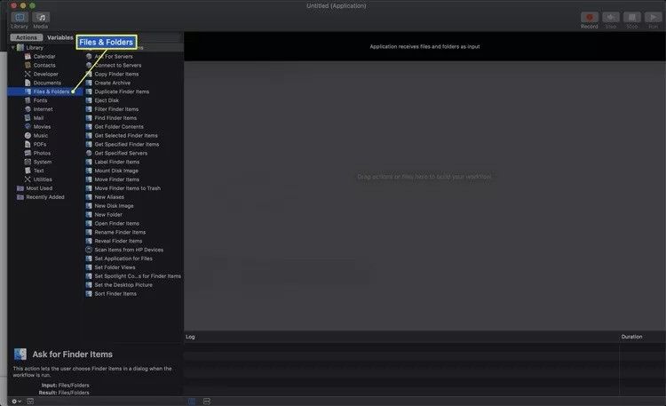 Choose a Workflow Type: When Automator opens