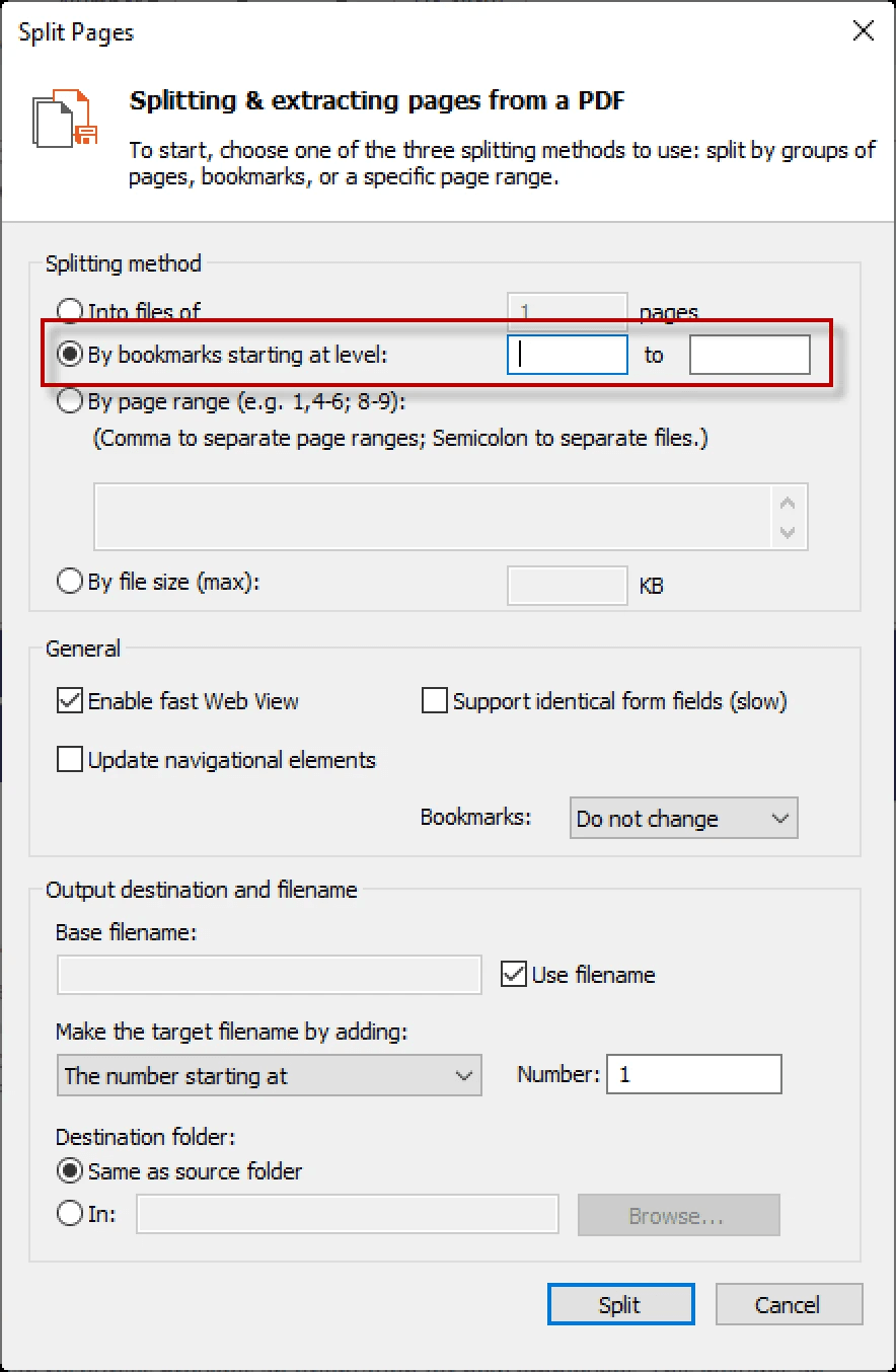  Choose relevant options in the General Options group