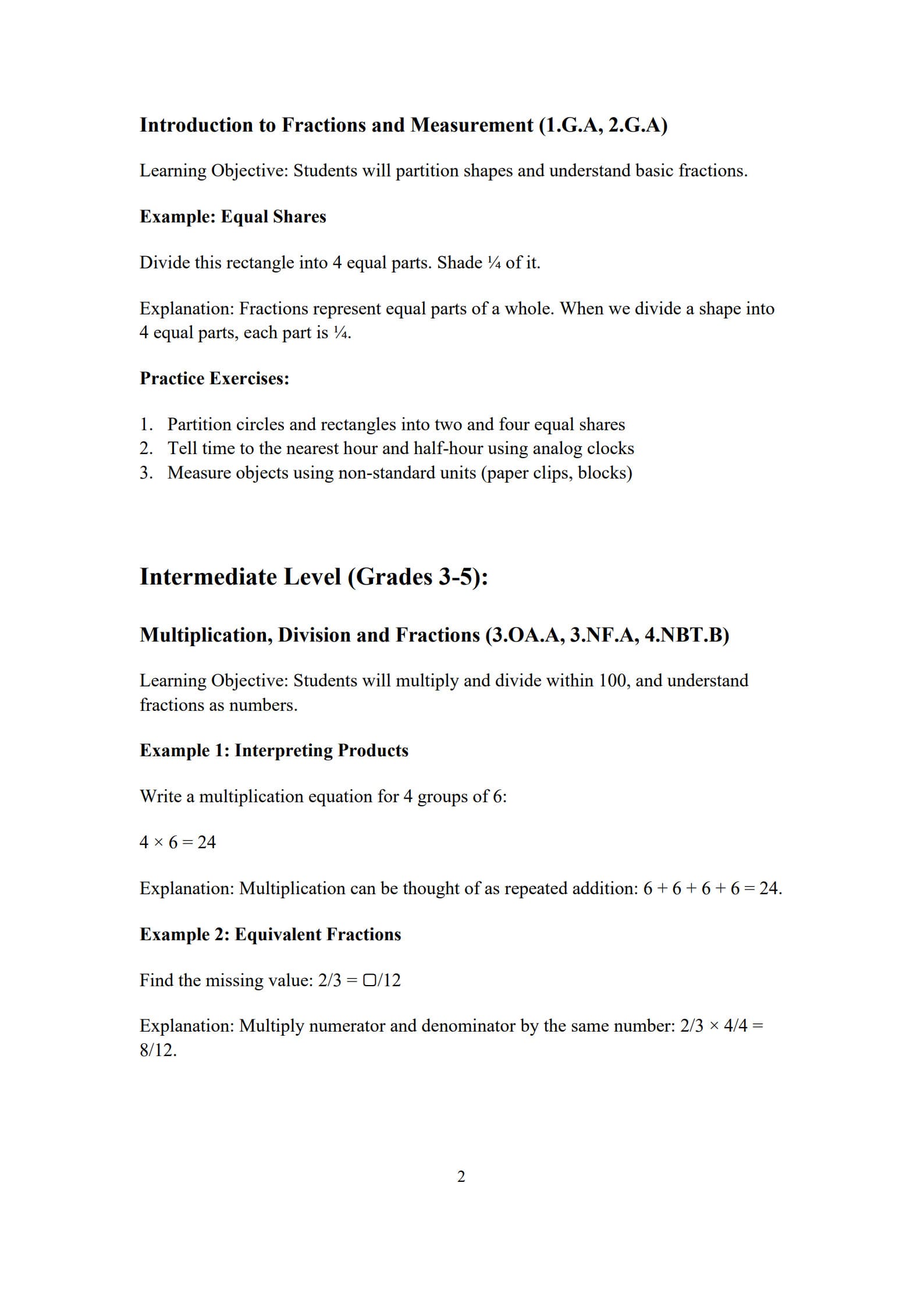 Common Core Math Practice Worksheets 2