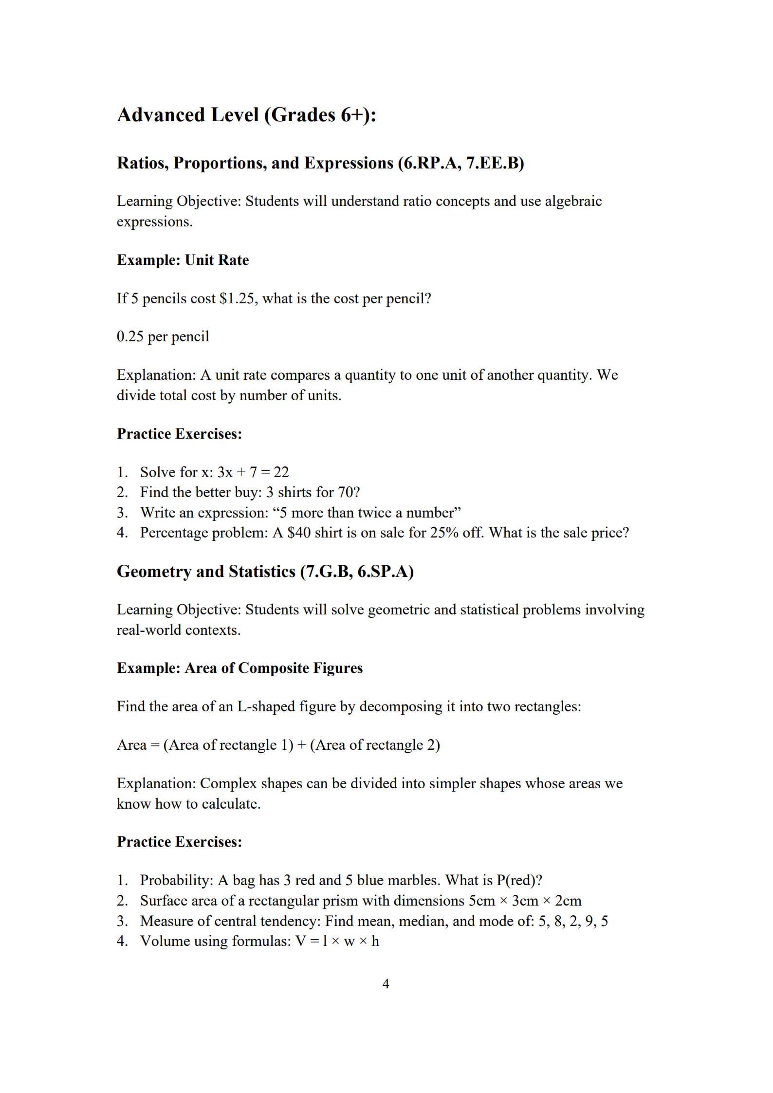 Common Core Math Practice Worksheets 4