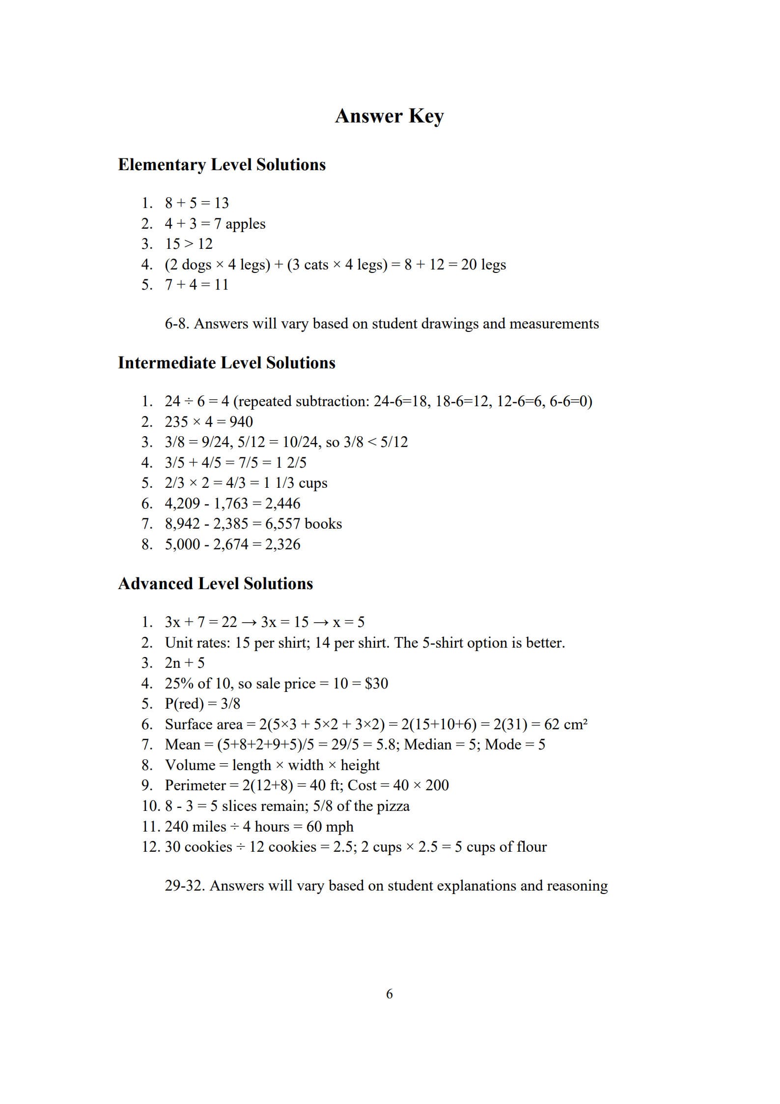 Common Core Math Practice Worksheets 6
