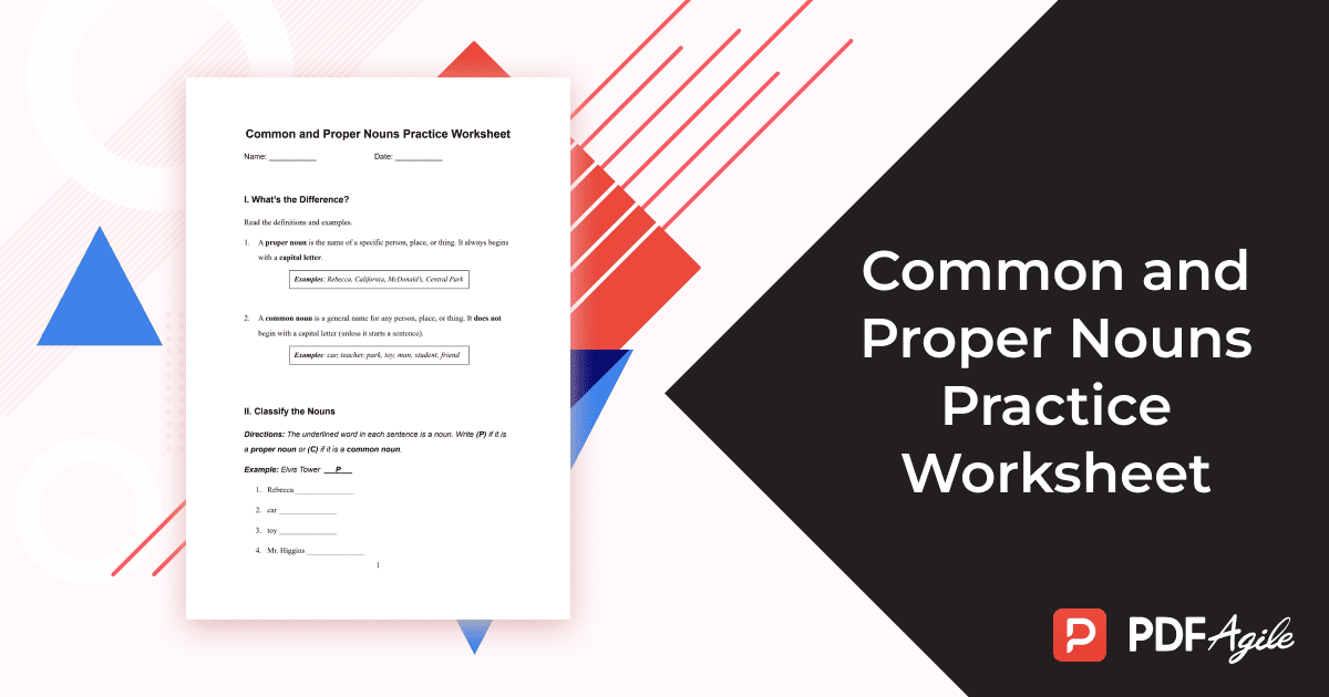 Common and Proper Nouns Worksheets