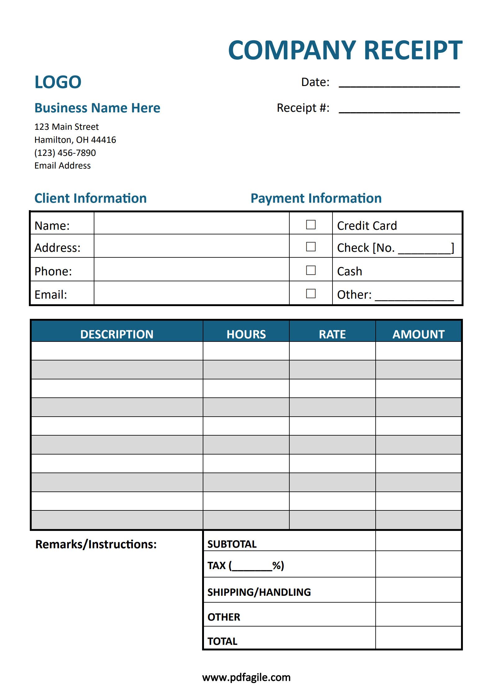 Company Receipt Template