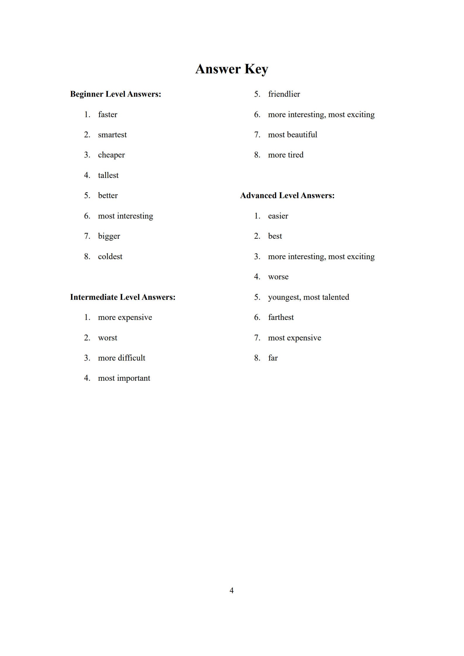 Comparative and Superlative Worksheet 4