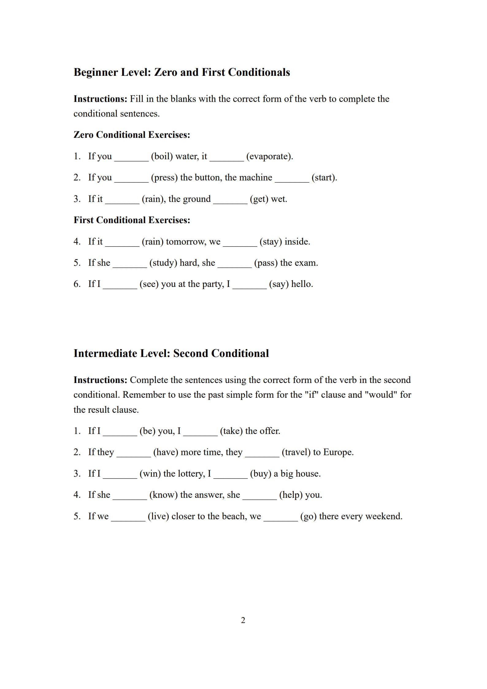 Conditional Sentences Worksheet 2