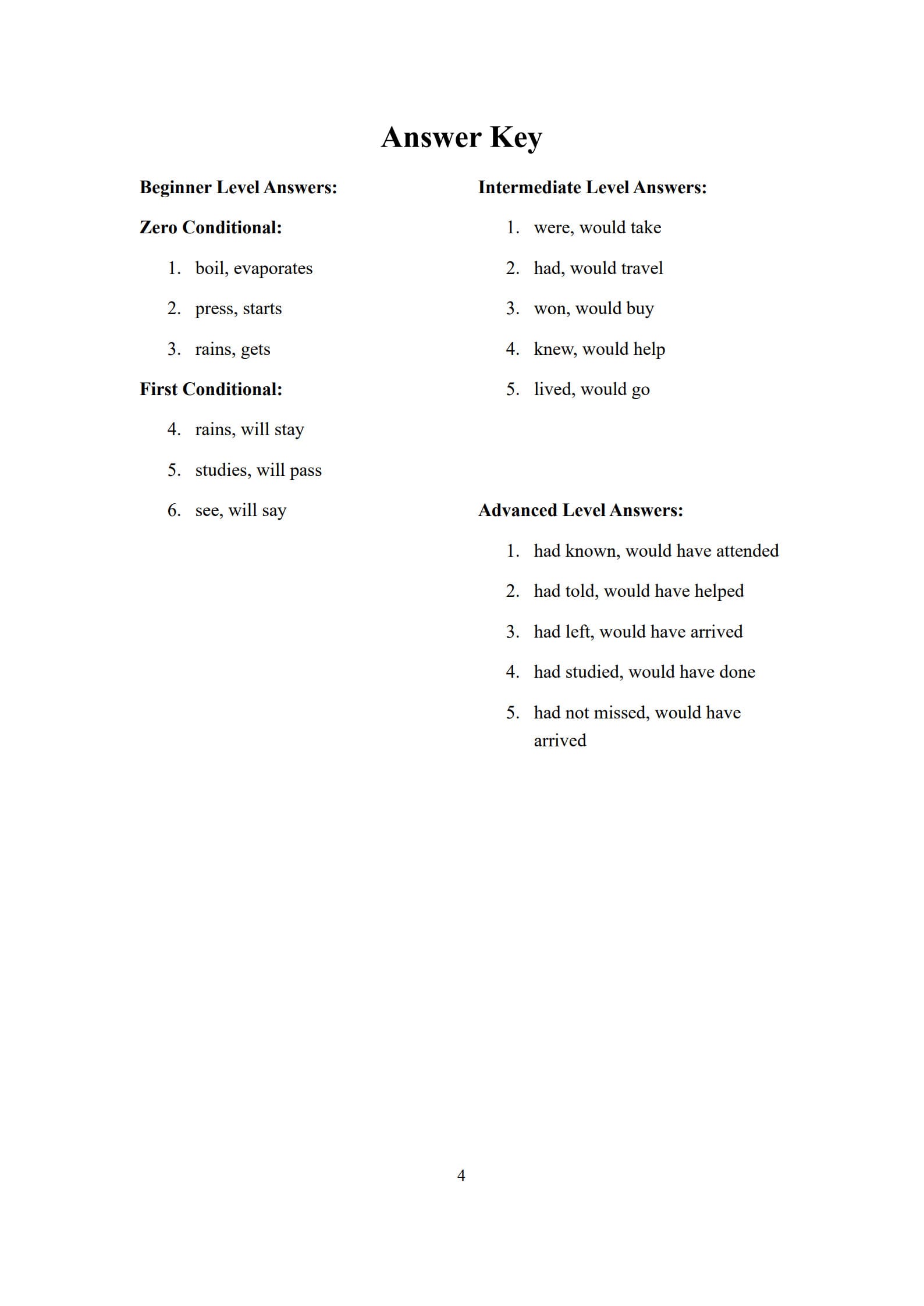 Conditional Sentences Worksheet 4