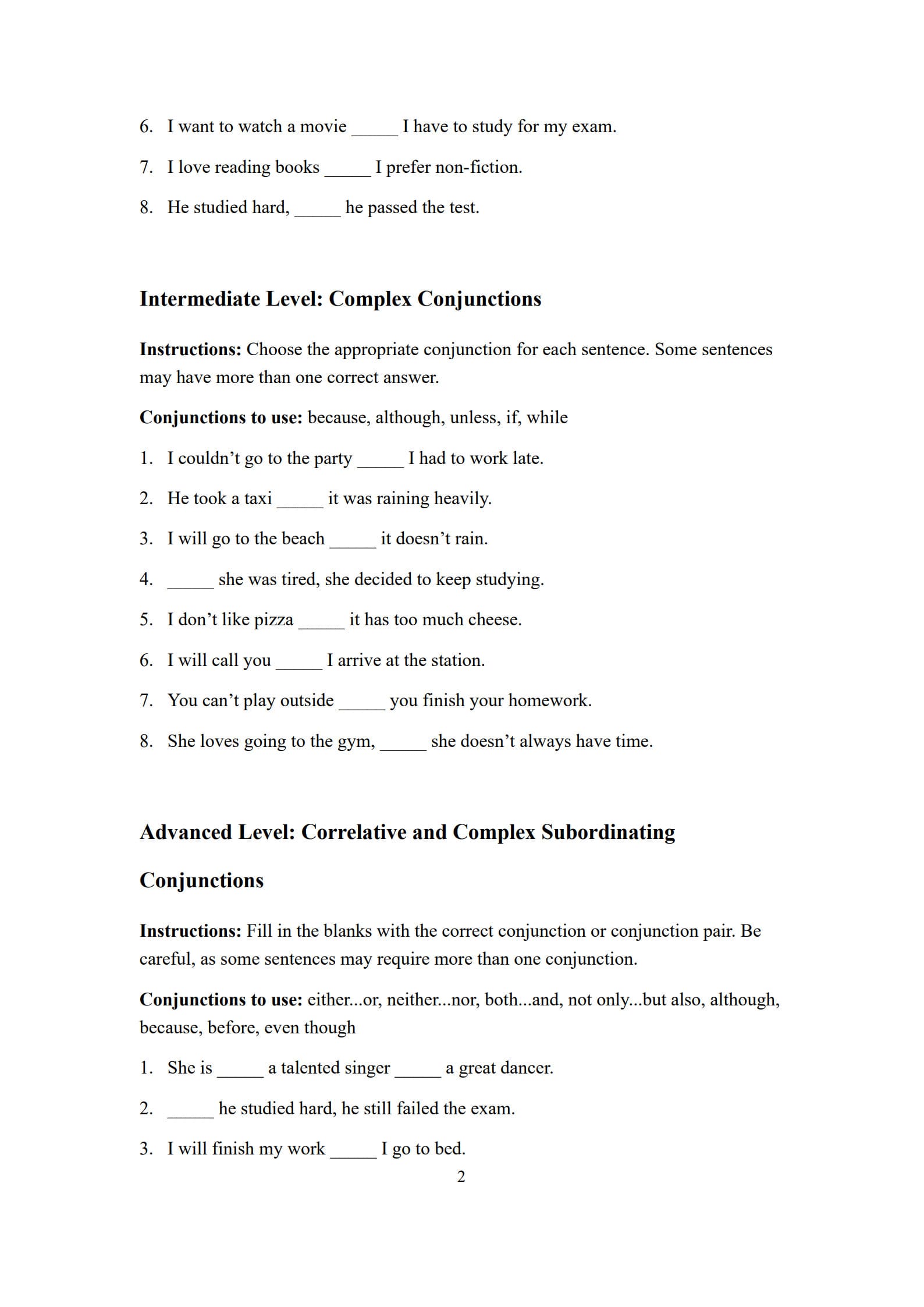 Conjunction Worksheet 2