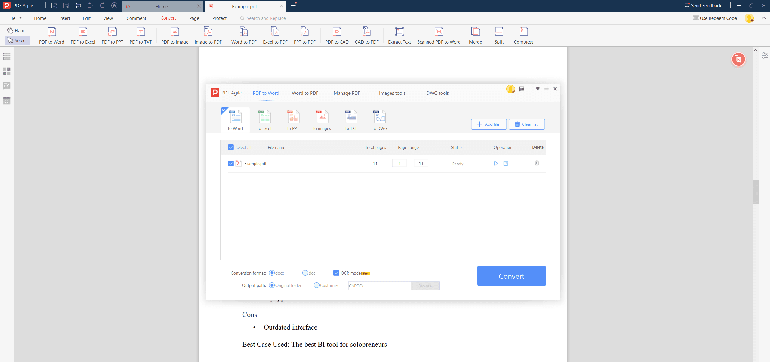 Convert PDF to Word with PDF Agile