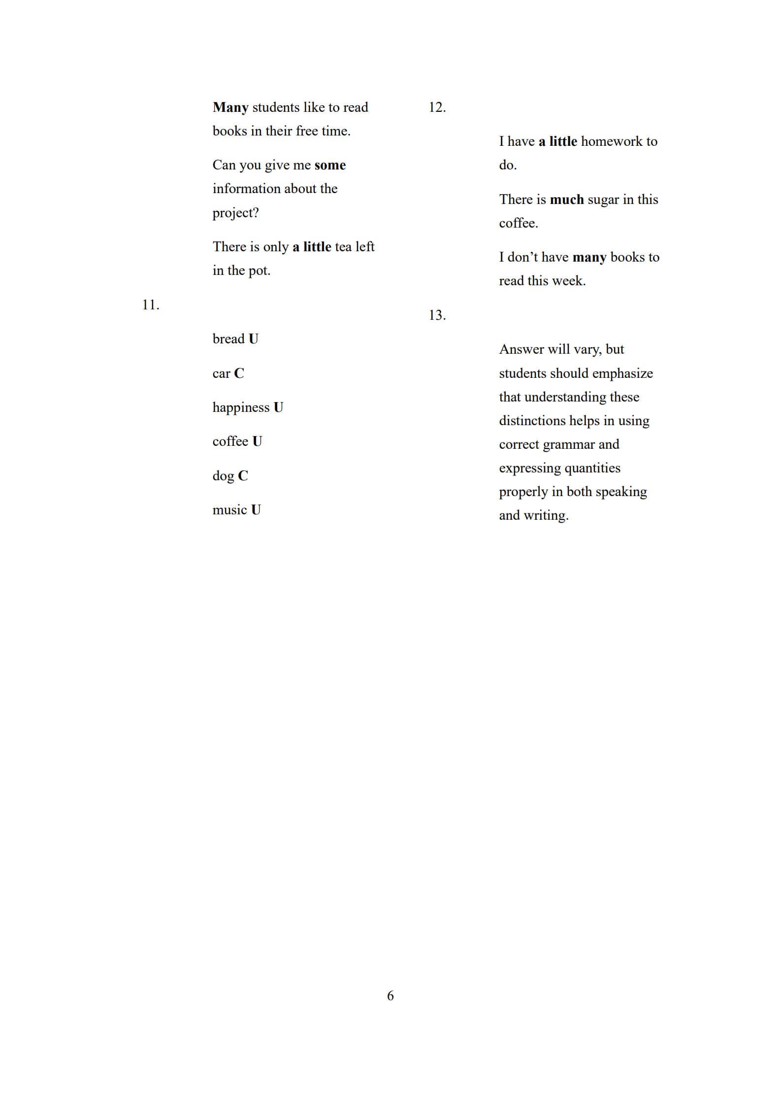 Countable and Uncountable Nouns Worksheet 6