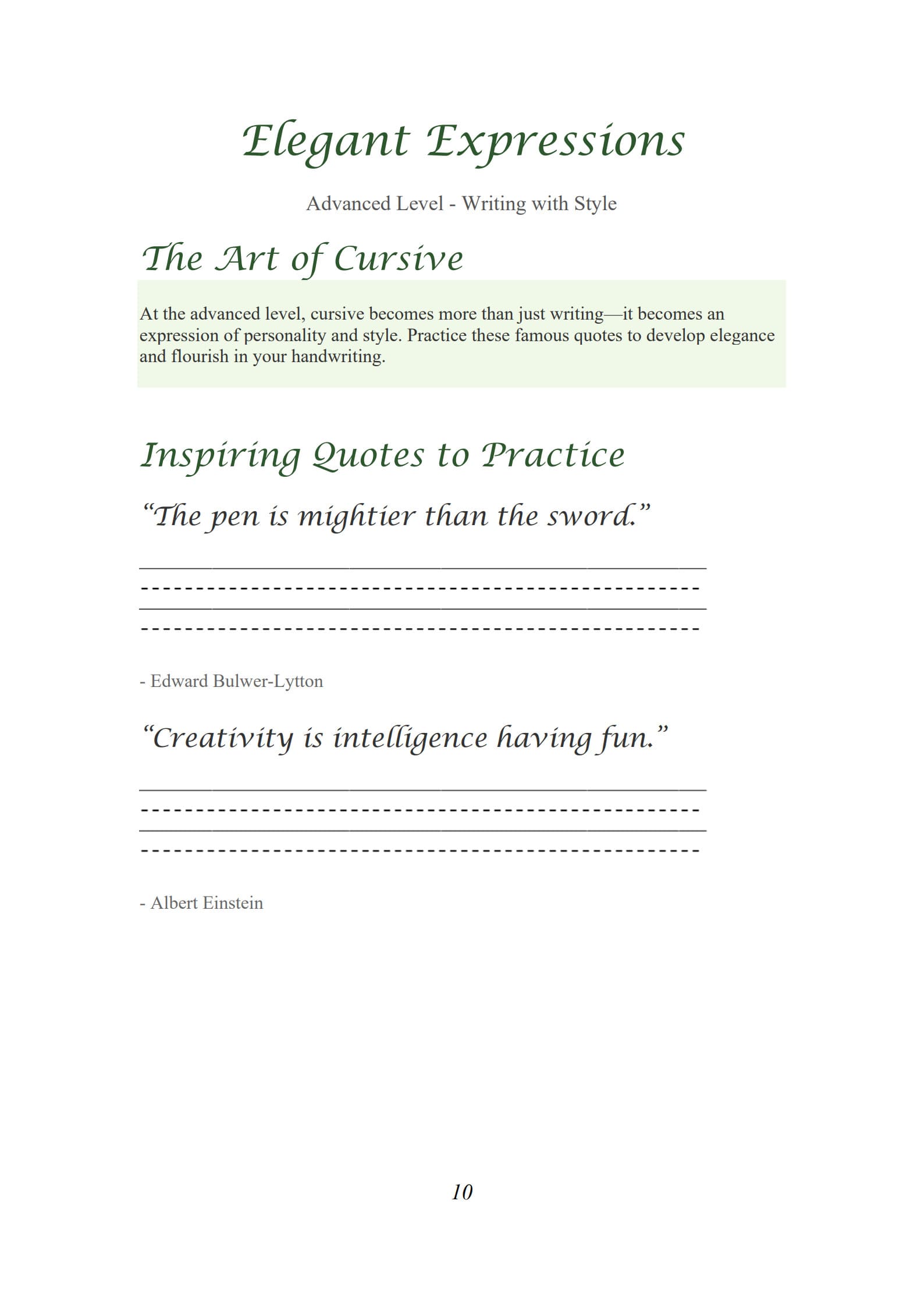 Cursive Writing Practice Sheets 10