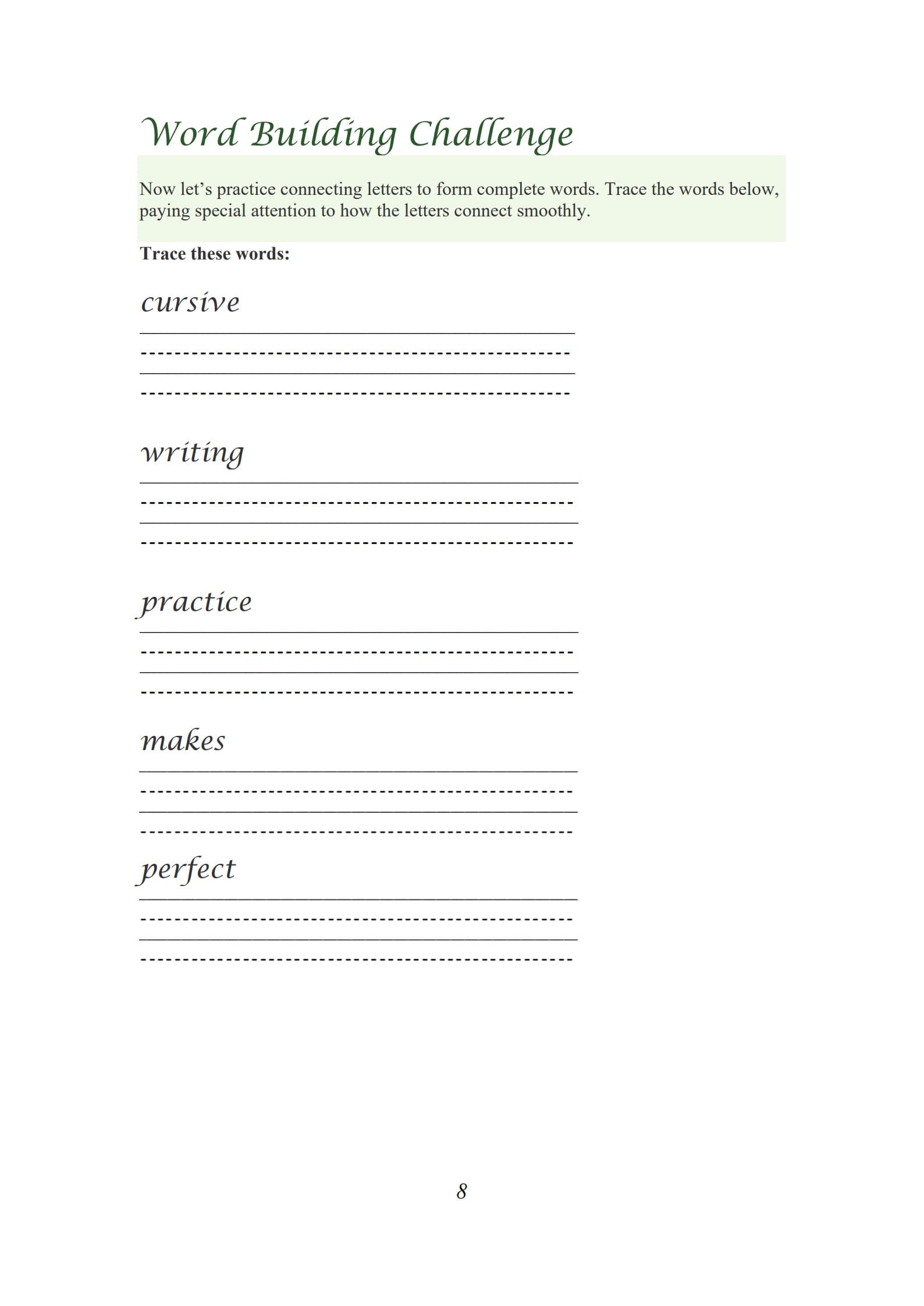 Cursive Writing Practice Sheets 8