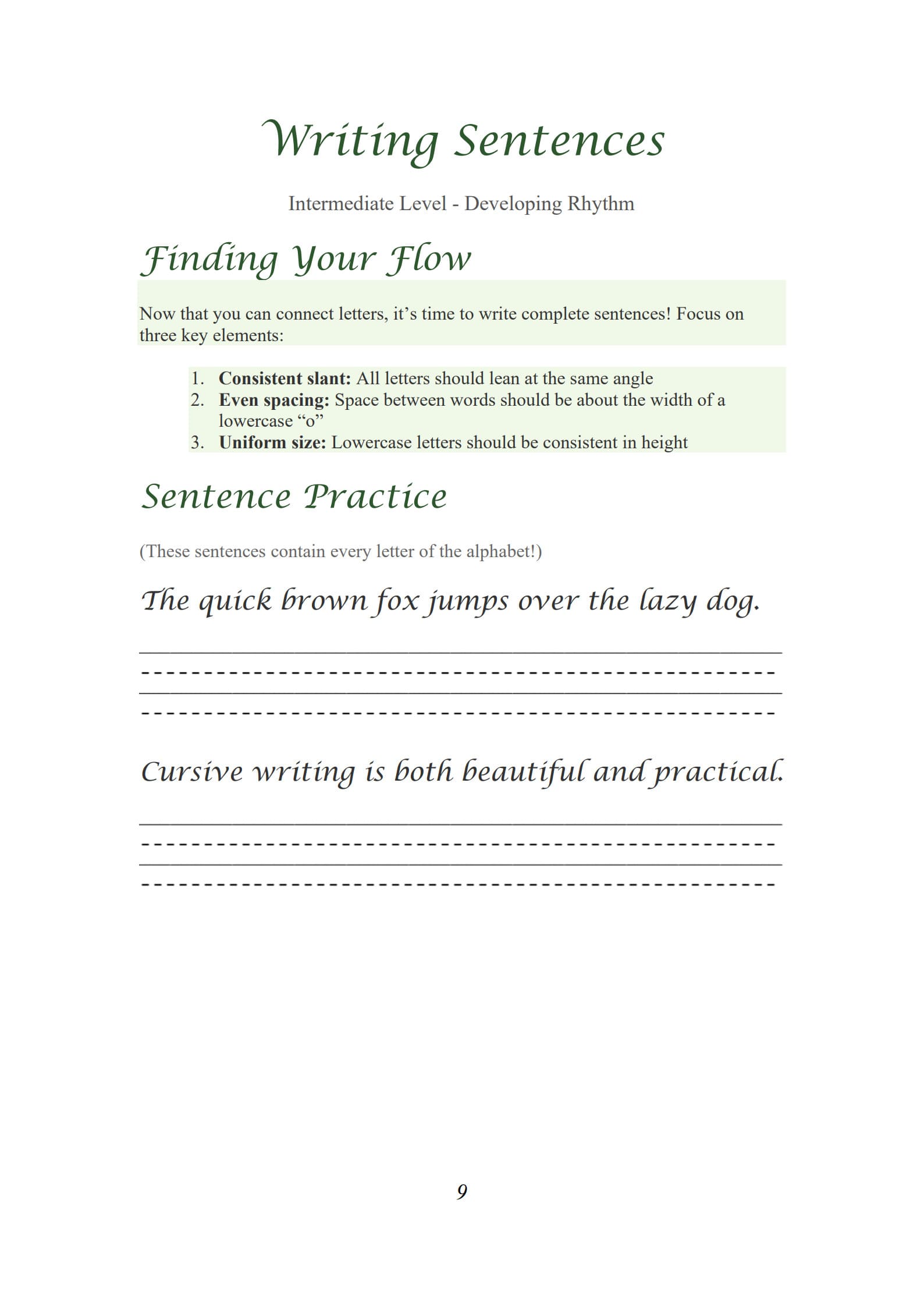 Cursive Writing Practice Sheets 9