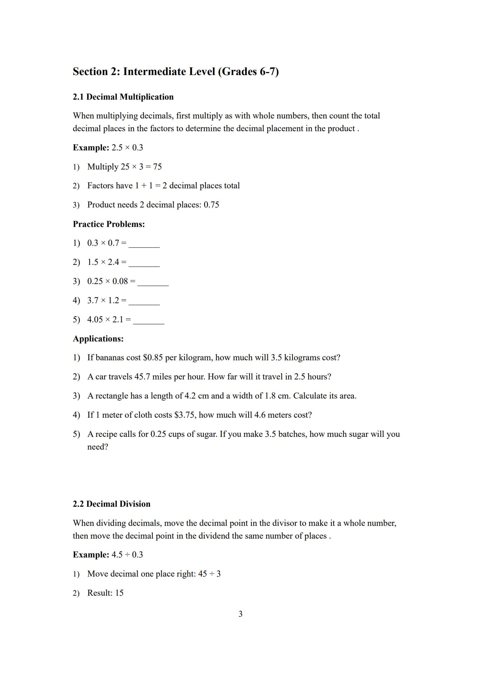 Decimals Worksheet 3