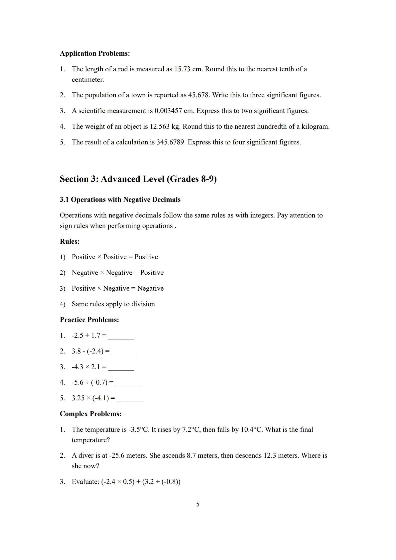 Decimals Worksheet 5
