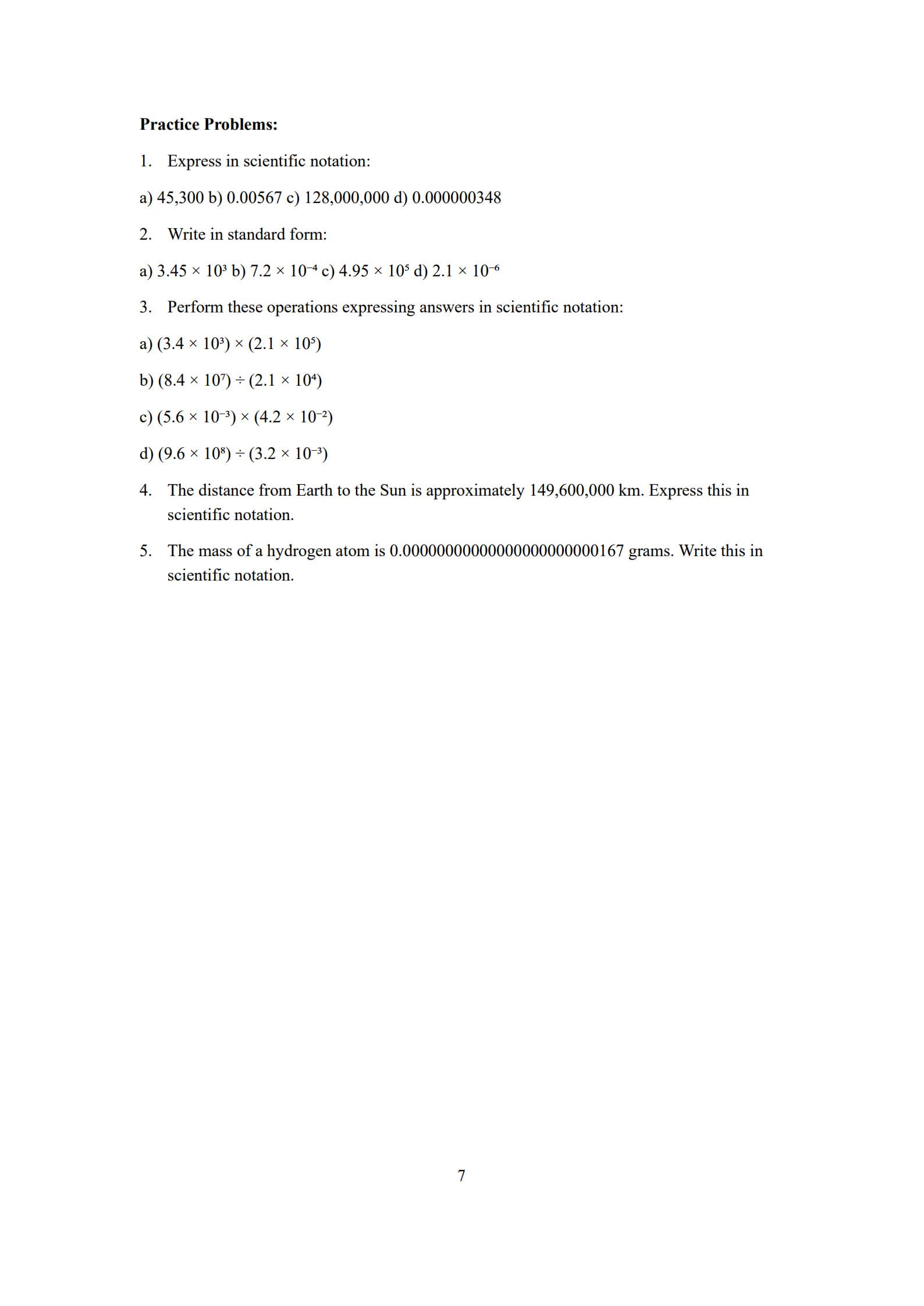 Decimals Worksheet 7