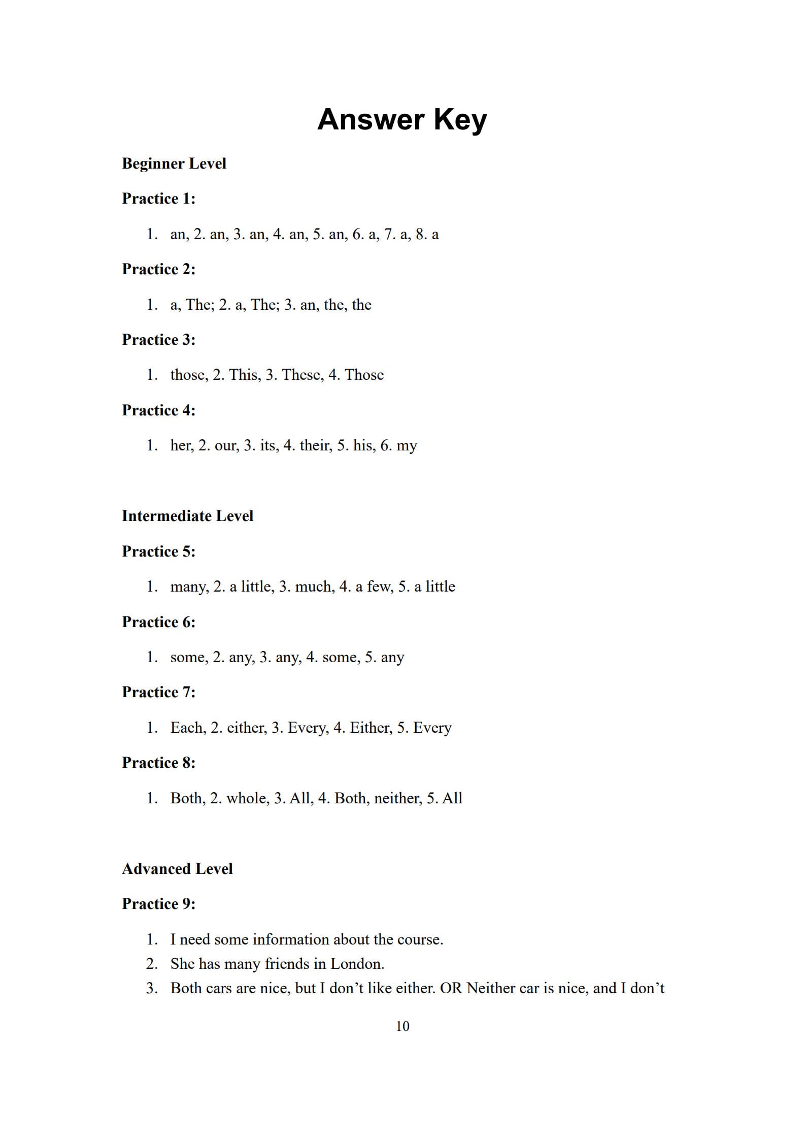 Determiners Worksheet 10