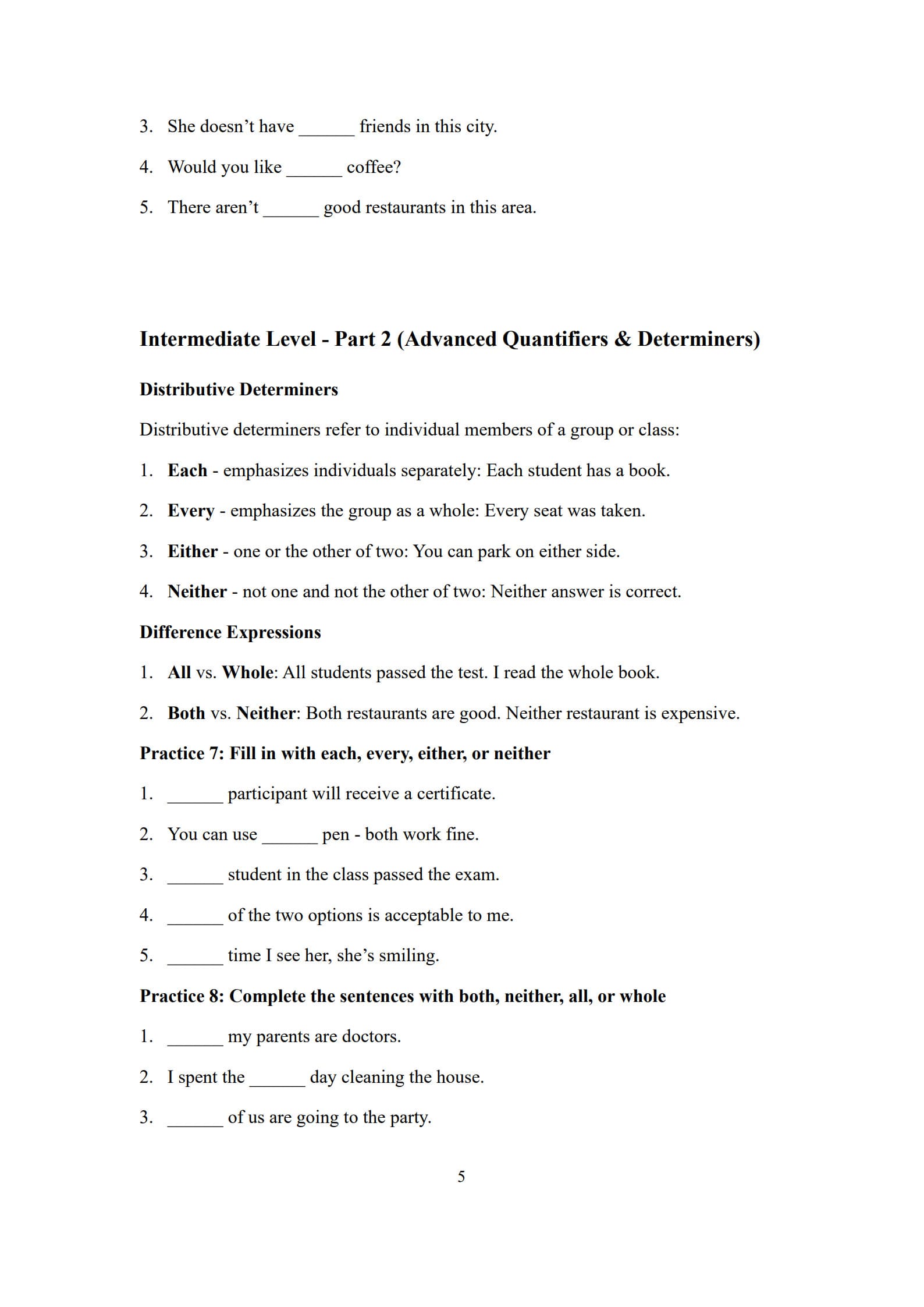 Determiners Worksheet 5