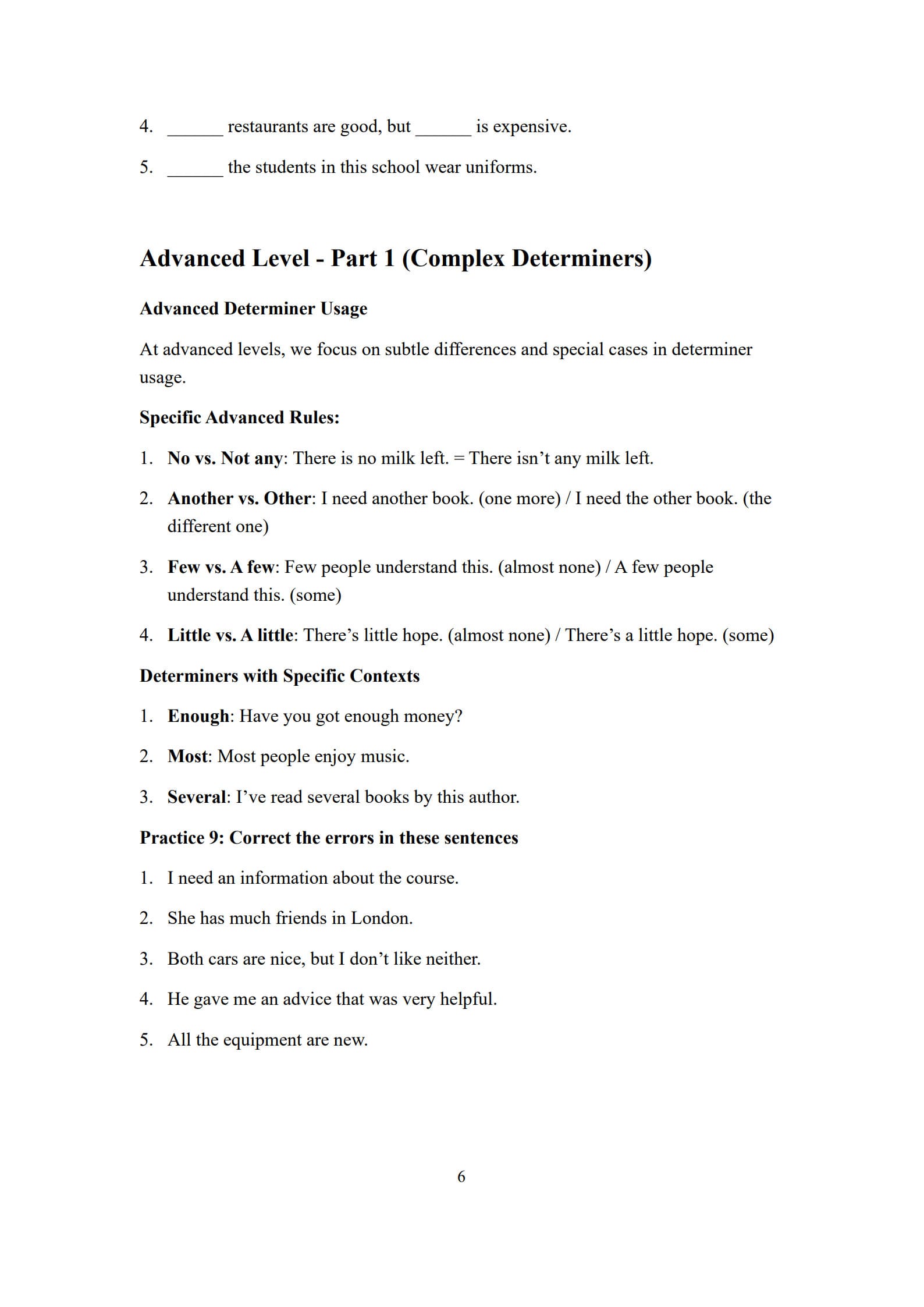 Determiners Worksheet 6