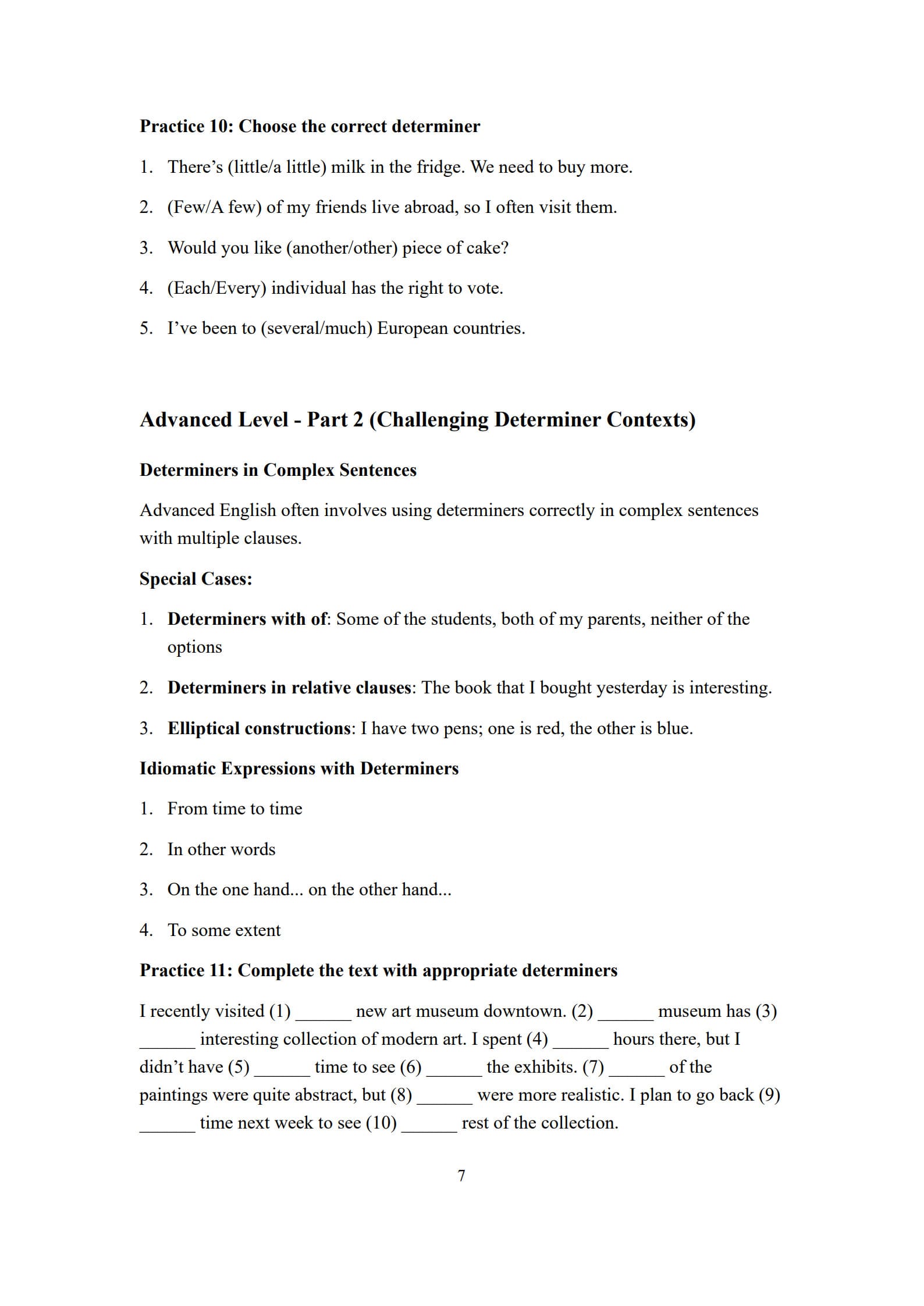 Determiners Worksheet 7