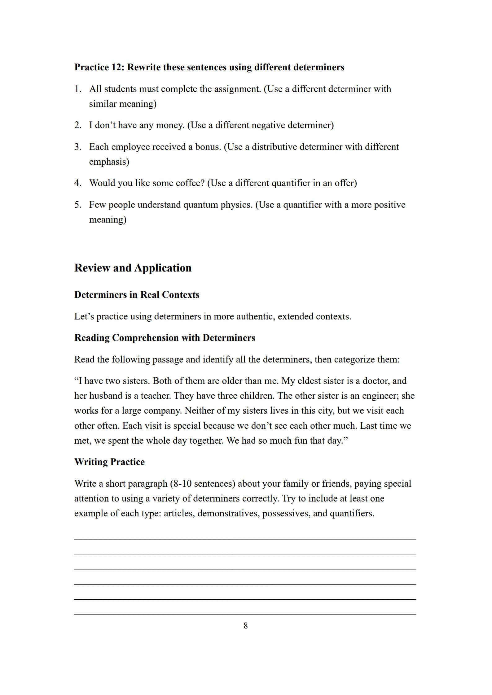 Determiners Worksheet 8