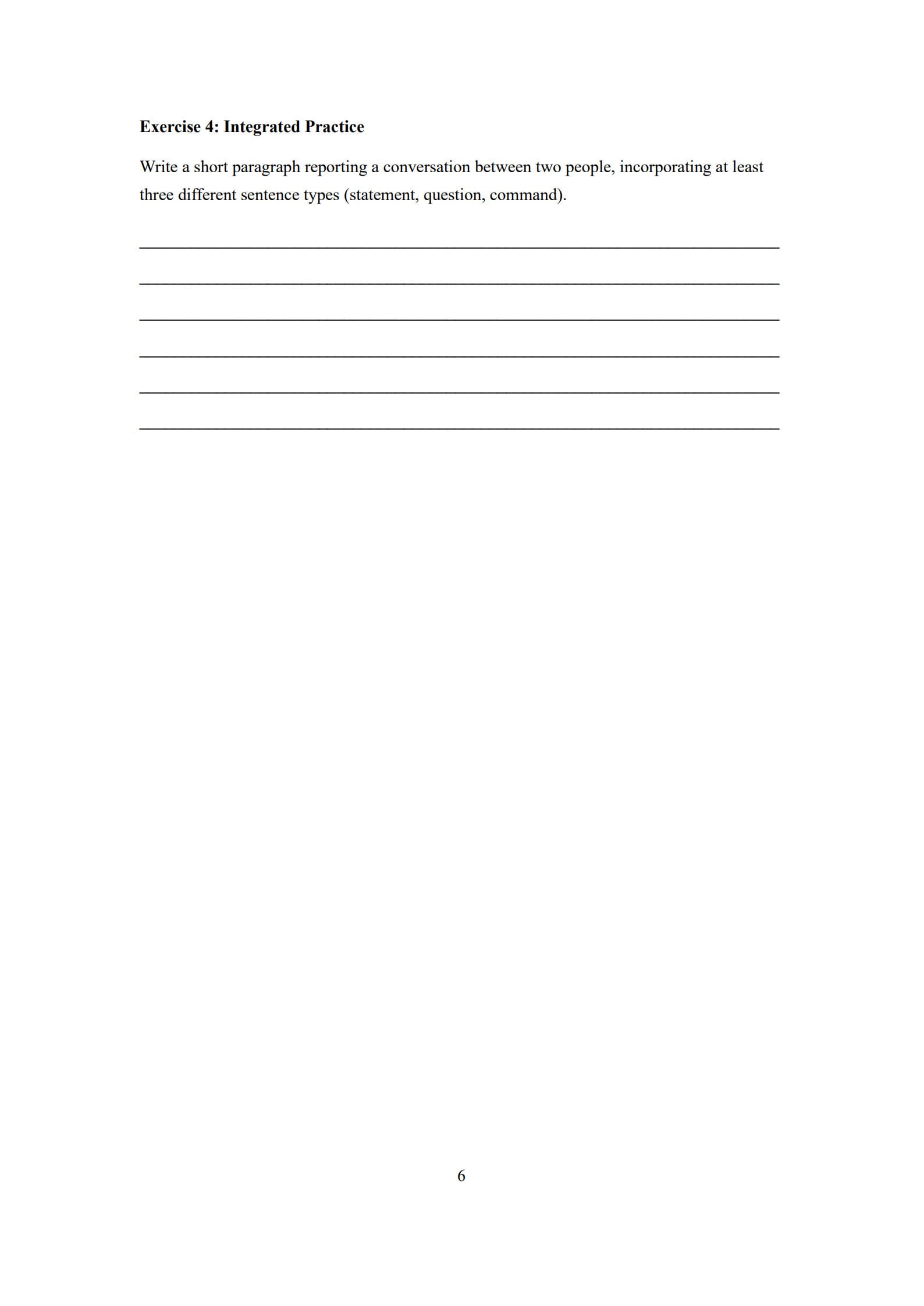 Direct and Indirect Speech Worksheet 6