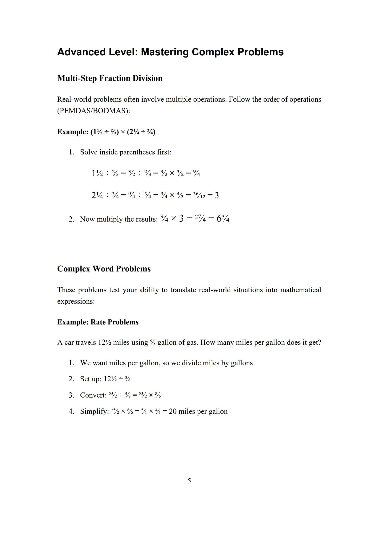 Dividing Fractions Worksheet 5