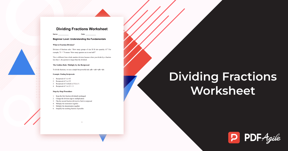 Dividing Fractions Worksheet