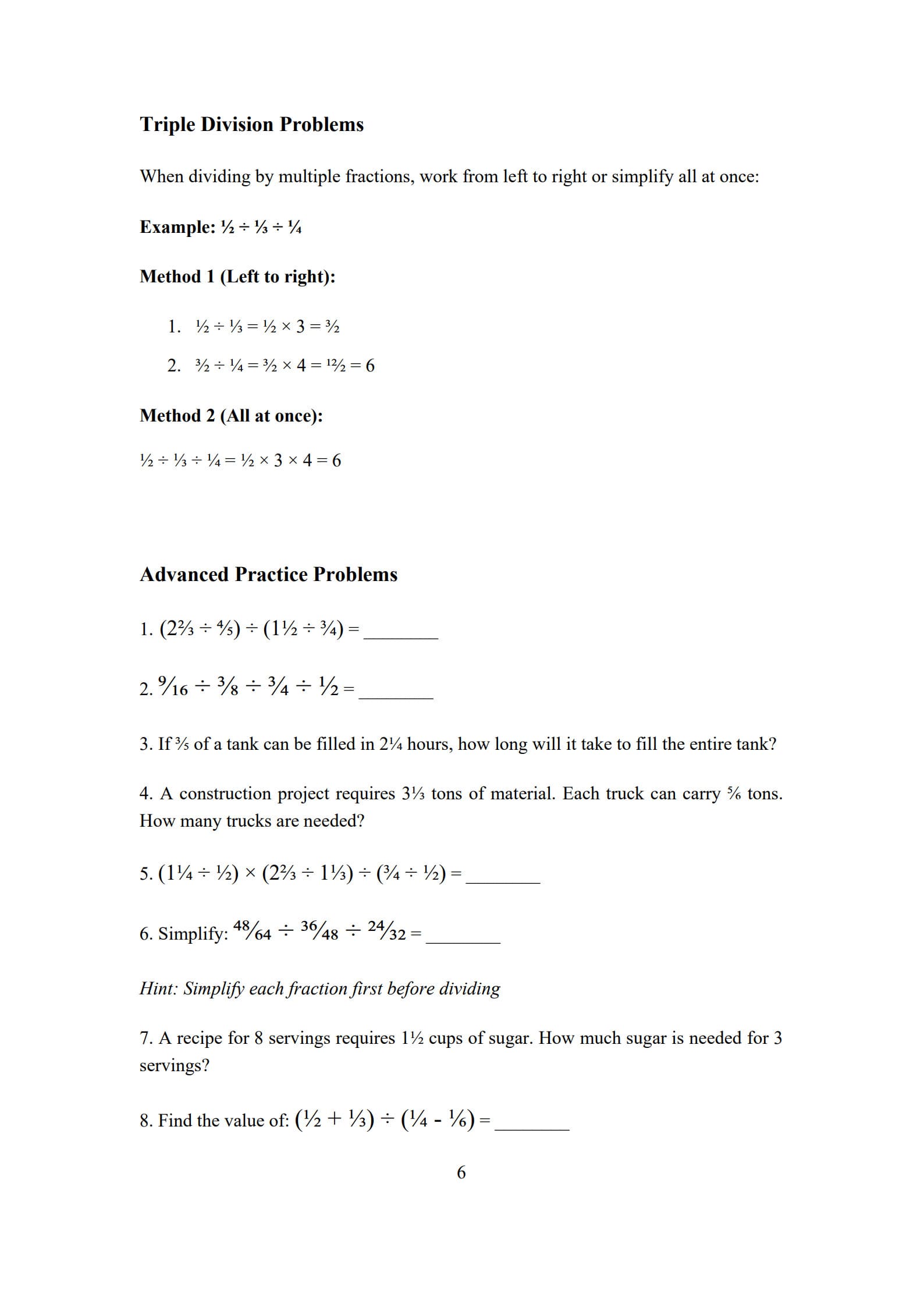 Dividing Fractions Worksheet 6