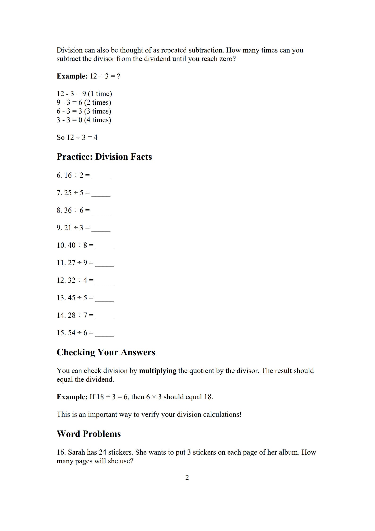 Division Worksheets 2