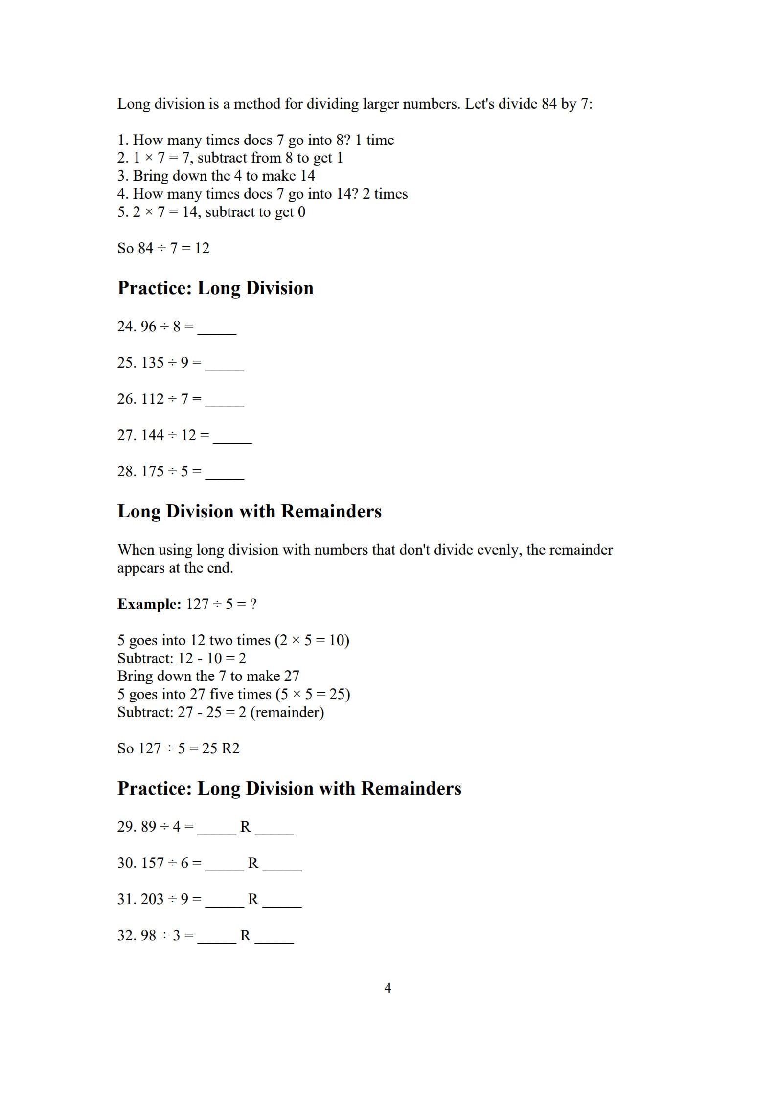 Division Worksheets 4