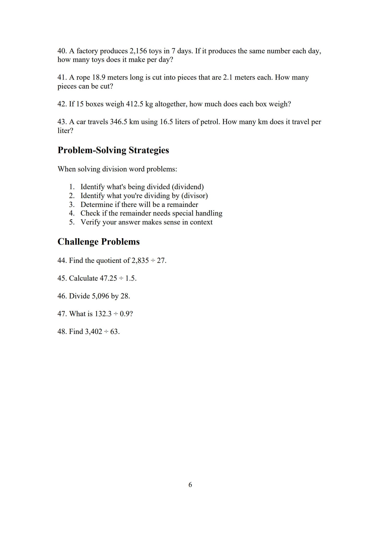 Division Worksheets 6