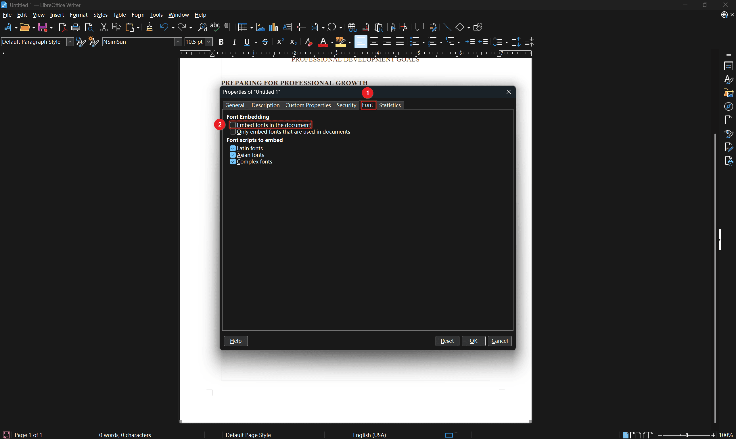 Enable Font Embedding Setting in LibreOffice - Step 2