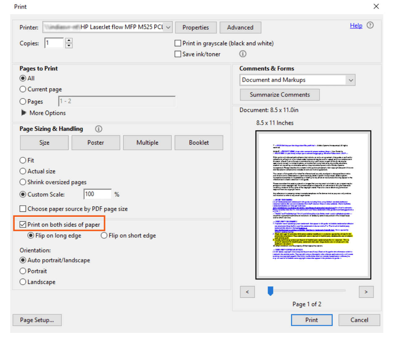 Enable double-sided printing in Adobe Acrobat Reader DC