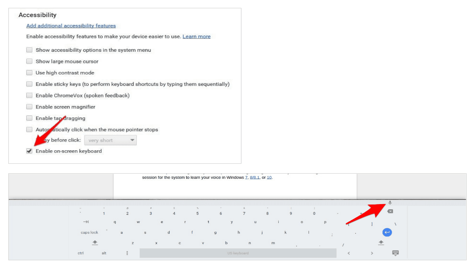 Enable the On-Screen Keyboard: Scroll down to the Keyboard and Text Input section and turn on the toggle next to Enable On-Screen Keyboard.