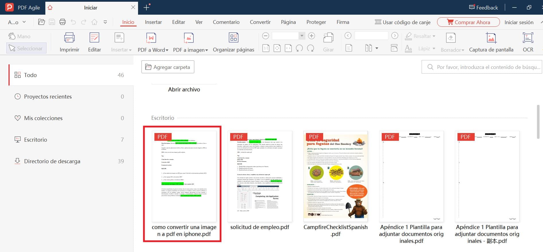 Encuentra el archivo PDF al que deseas agregar imágenes