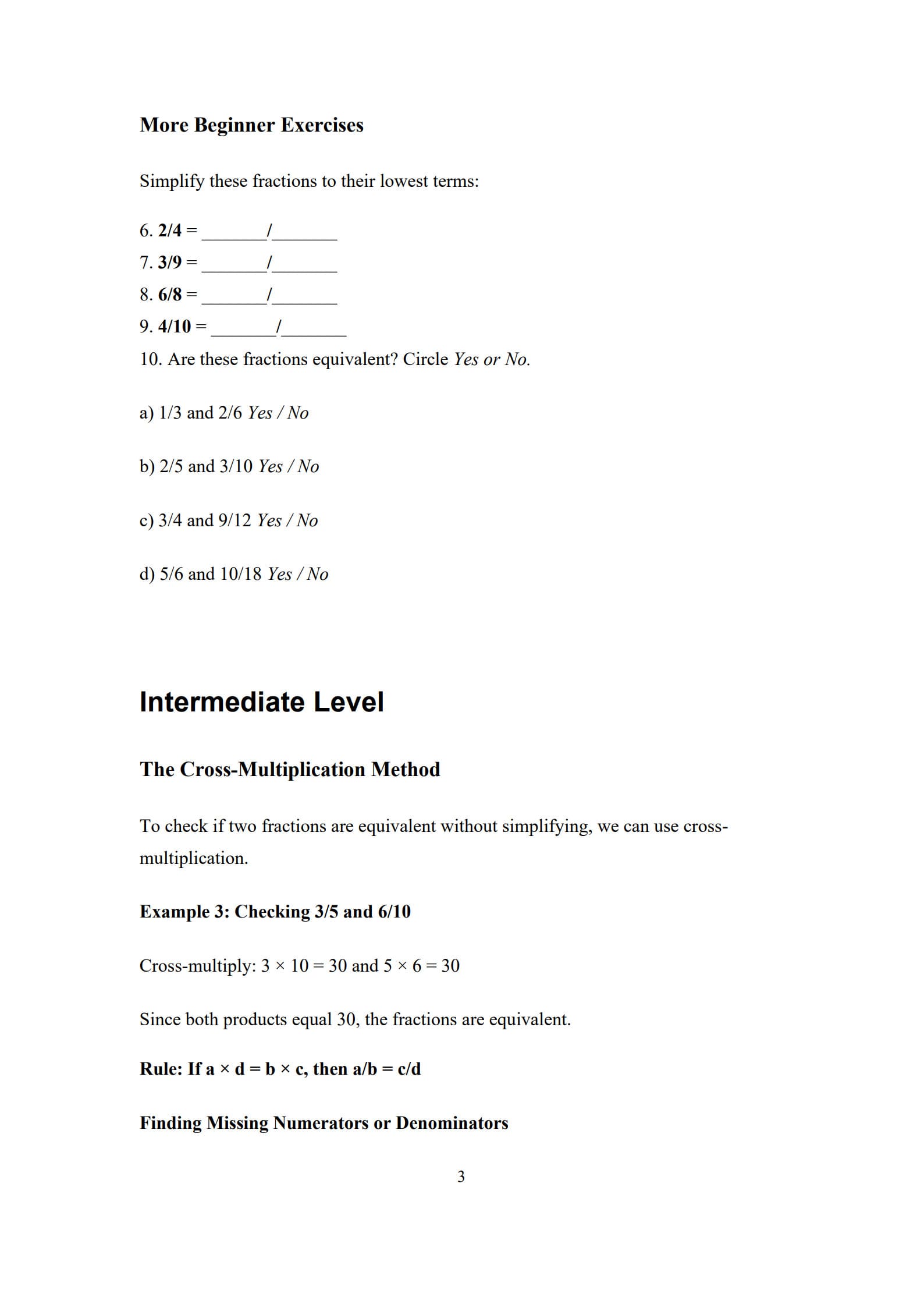 Equivalent Fractions Worksheet 3