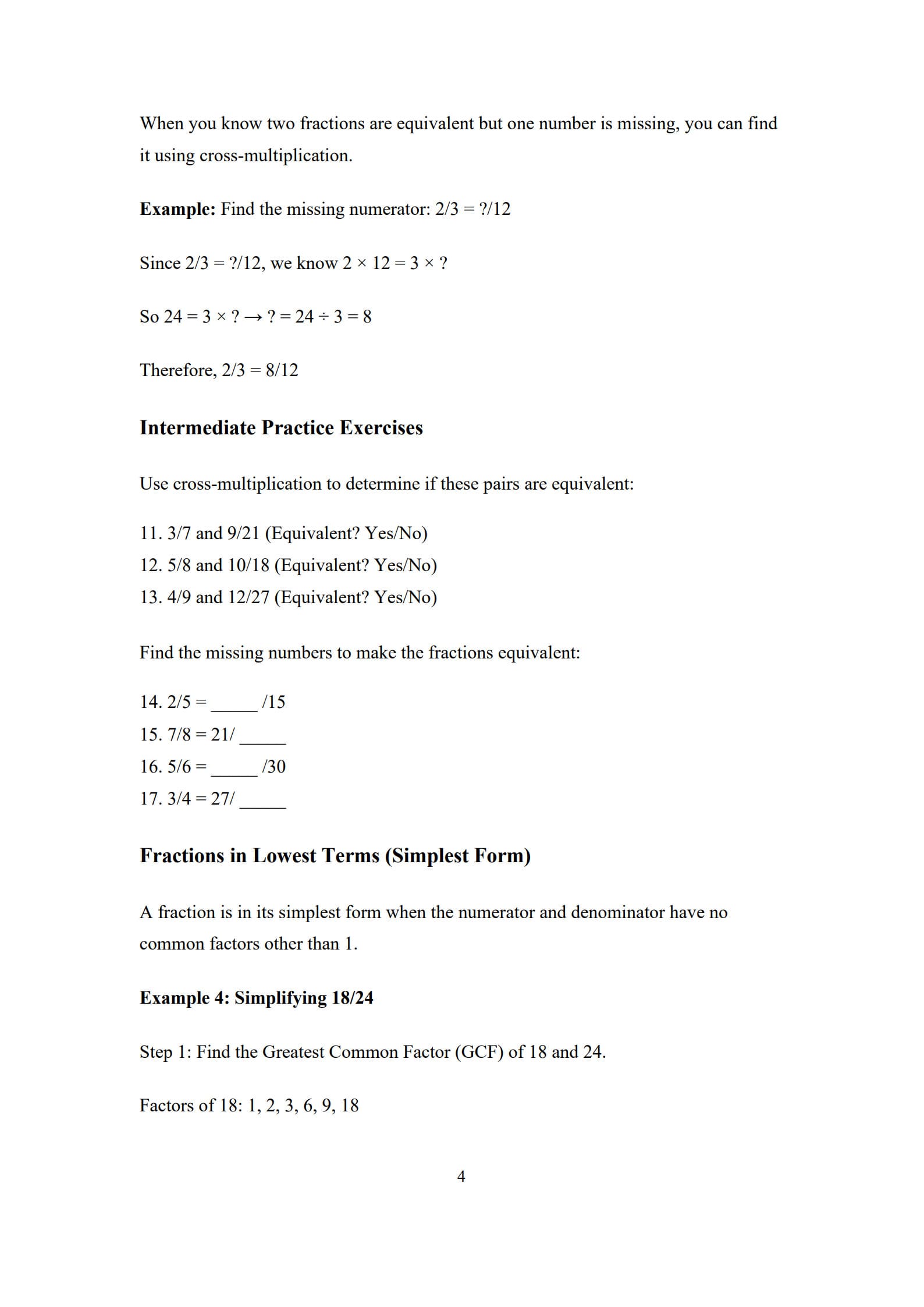 Equivalent Fractions Worksheet 4
