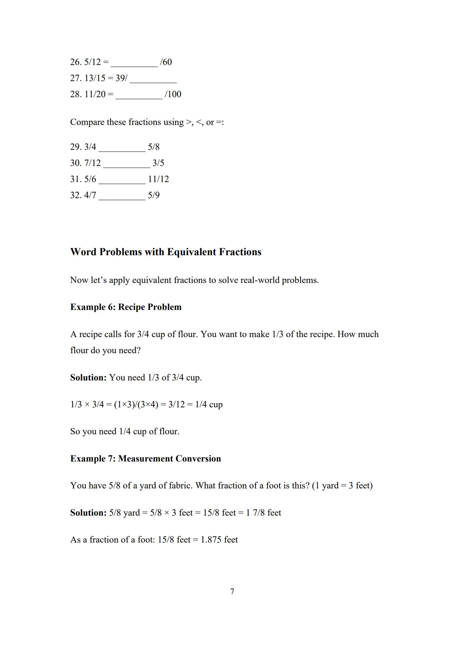 Equivalent Fractions Worksheet 7