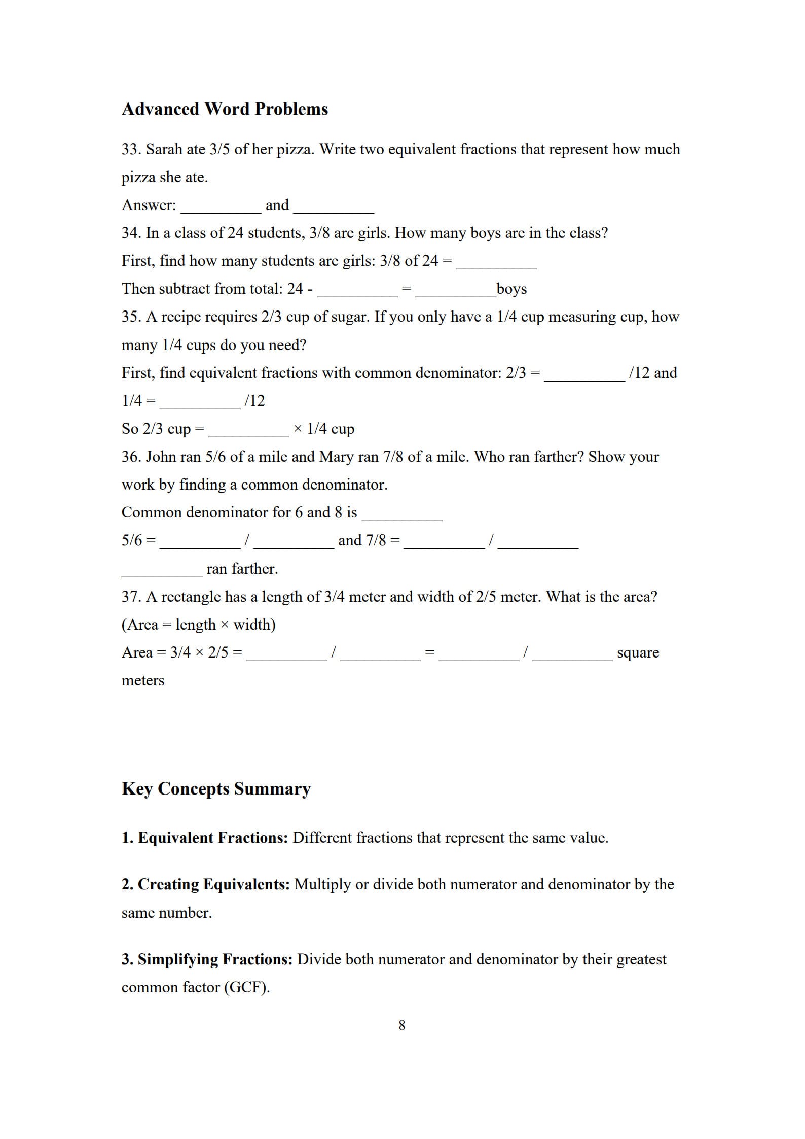 Equivalent Fractions Worksheet 8