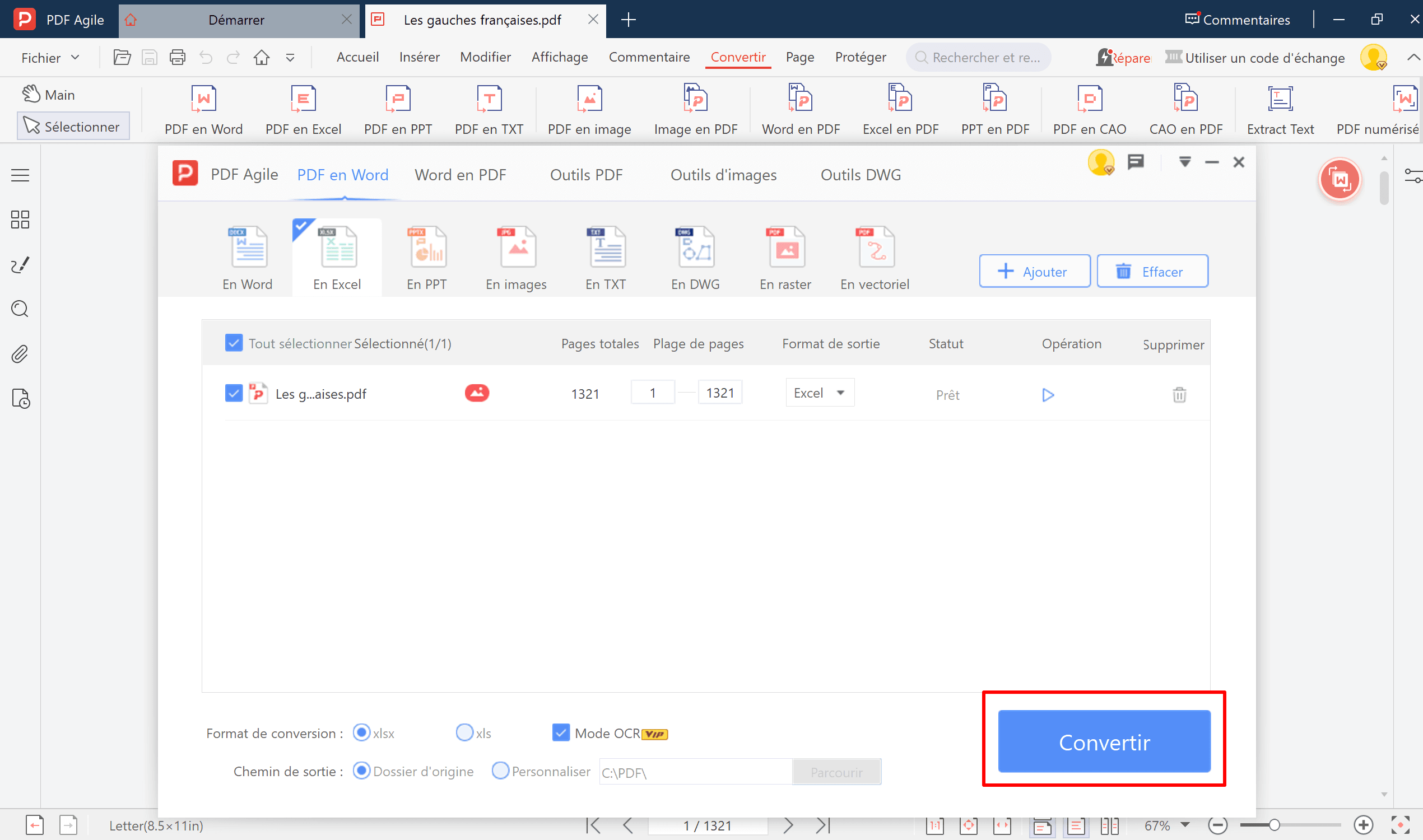 Étape 2_Exécuter la conversion au format Excel