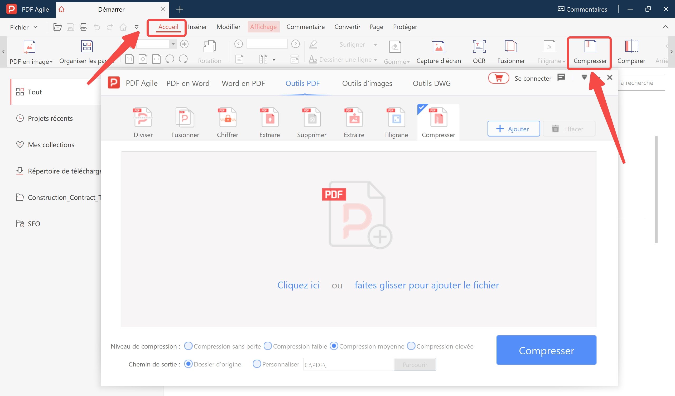 Étapes pour Compresser un PDF dans PDF Agile-1