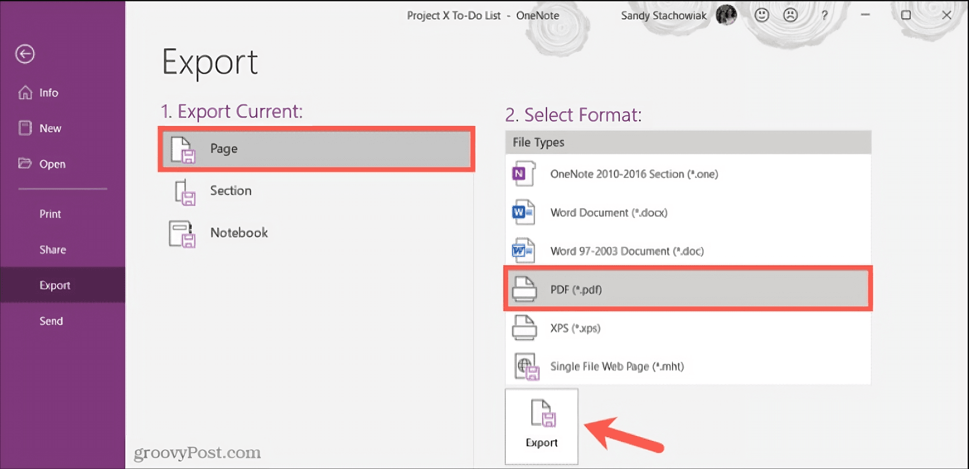 Exporting from OneNote Desktop Application (Windows)