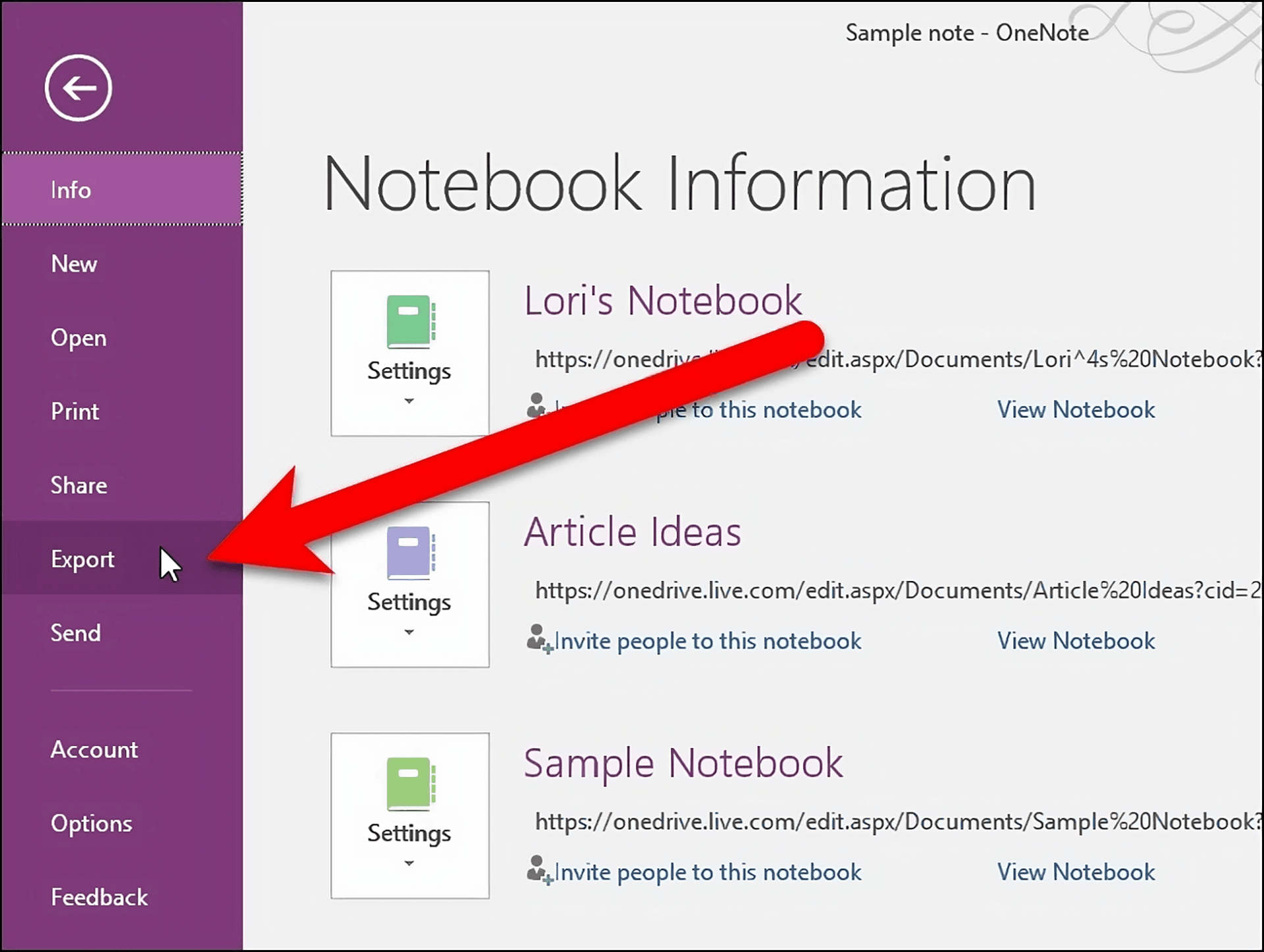 Exporting from OneNote Online